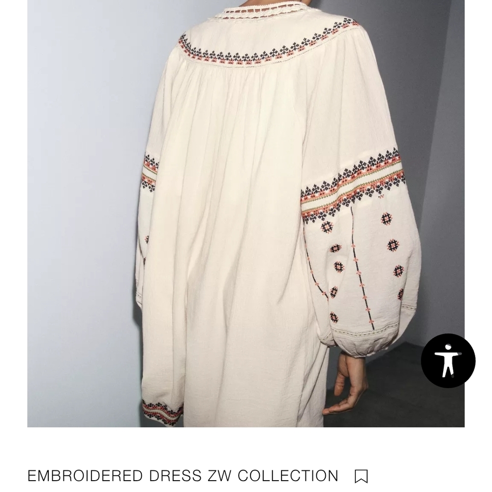 Zara Beige Embroidered Long Sleeve Dress - Picture 6 of 16